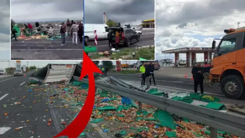 İnsanlığın öldüğünün tablosu! Sürücü öldü, insanlar meyveleri araçlarına doldurdu